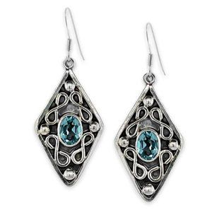 Genuine Blue Topaz Earrings, Sterling Silver, Authentic Navajo Native American U